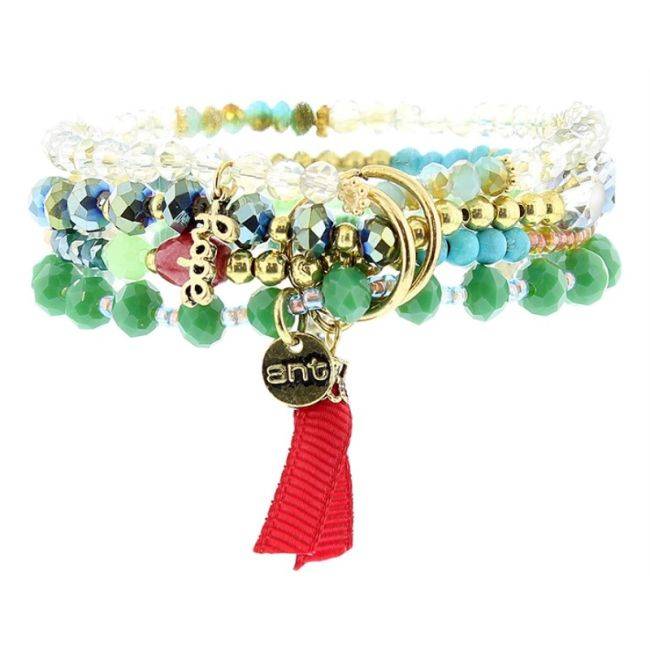 BRACELET 4 STRIPS METAL STONE BEADS