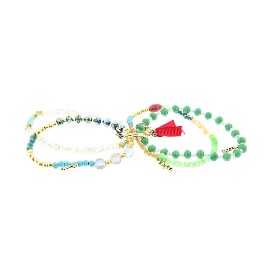 BRACELET 4 STRIPS METAL STONE BEADS