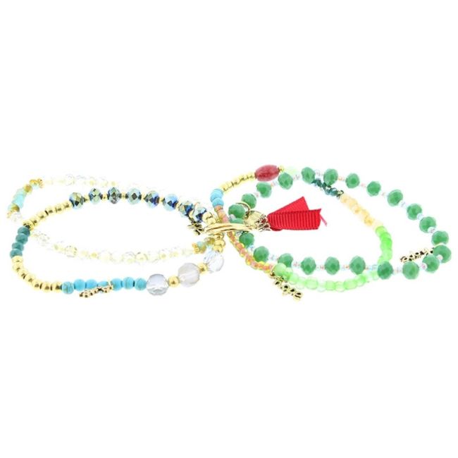 BRACELET 4 STRIPS METAL STONE BEADS