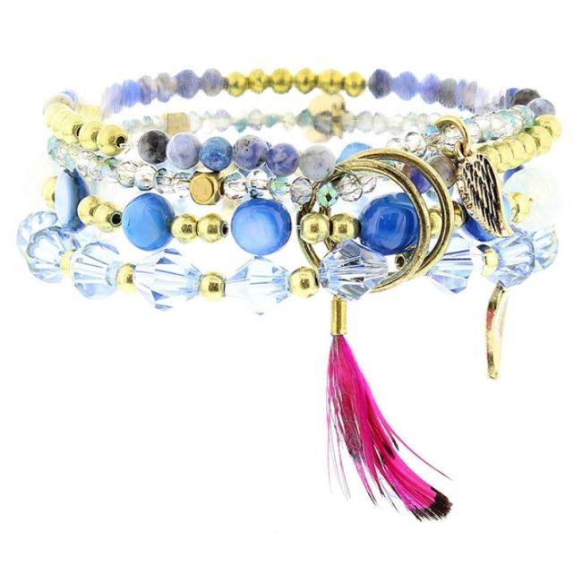 BRACELET 4 STRIPS METAL STONE BEADS