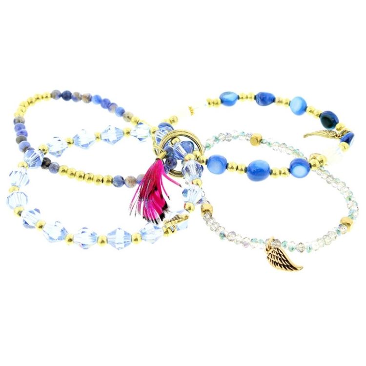 BRACELET 4 STRIPS METAL STONE BEADS 2