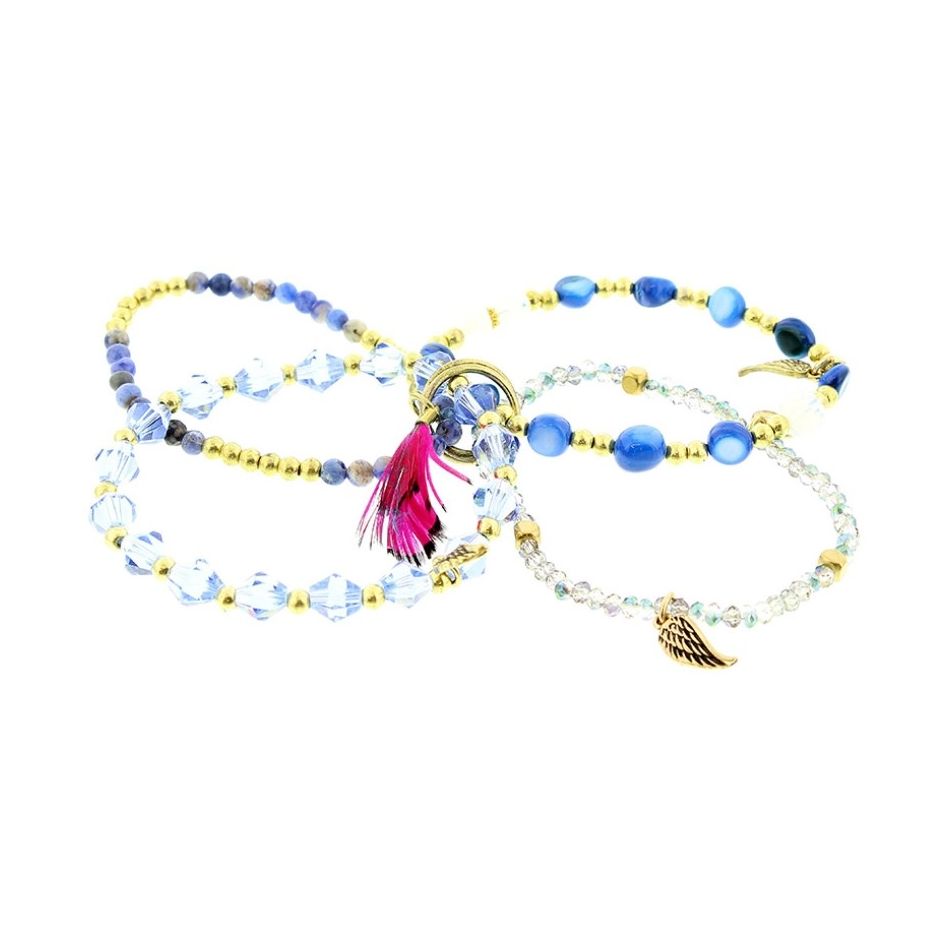 BRACELET 4 STRIPS METAL STONE BEADS
