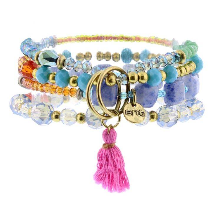 PULSERA 4 TIRAS CUENTAS METAL CRISTALES
