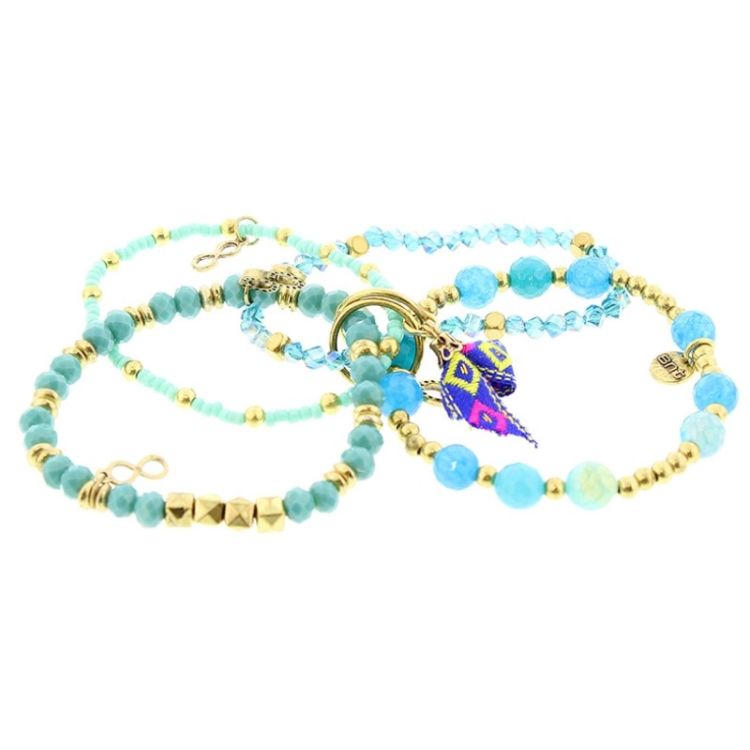 PULSERA 4 TIRAS CUENTAS METAL PIEDRAS 2