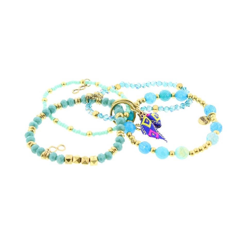 PULSERA 4 TIRAS CUENTAS METAL PIEDRAS