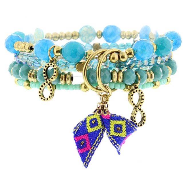 PULSERA 4 TIRAS CUENTAS METAL PIEDRAS