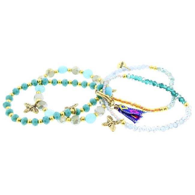 BRACELET 4 STRIPS METAL STONE BEADS