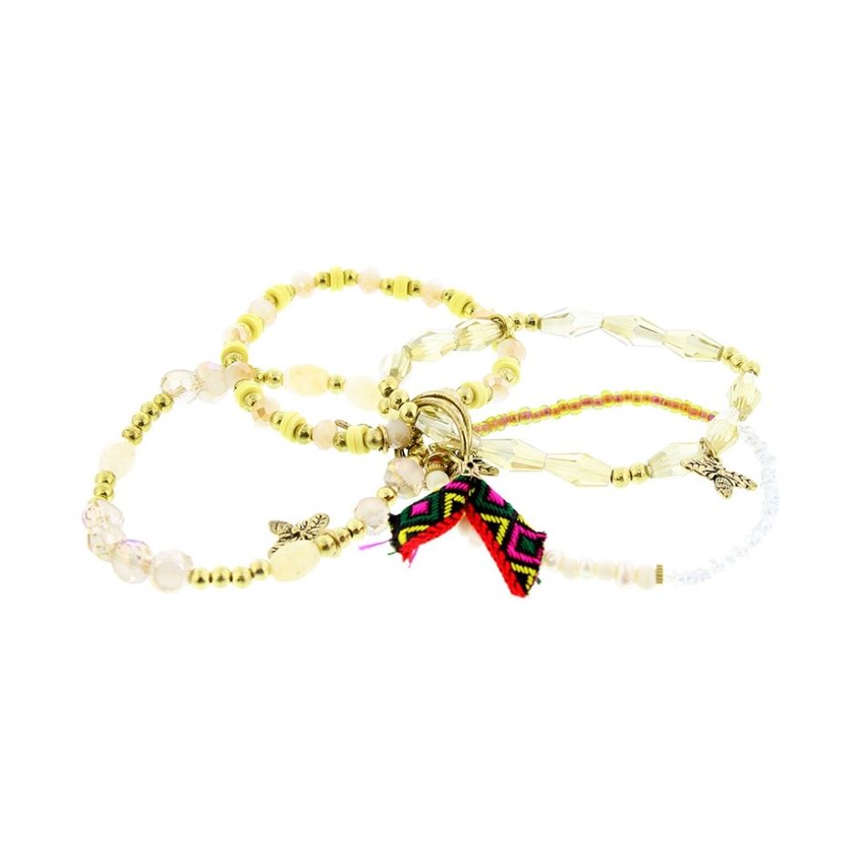 PULSERA 4 TIRAS CUENTAS METAL PIEDRAS