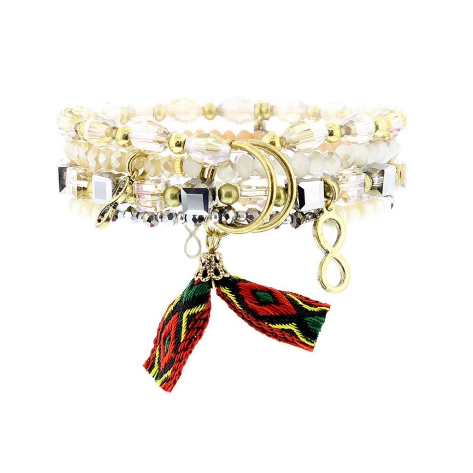 BRACELET 4 STRIPS METAL STONE BEADS