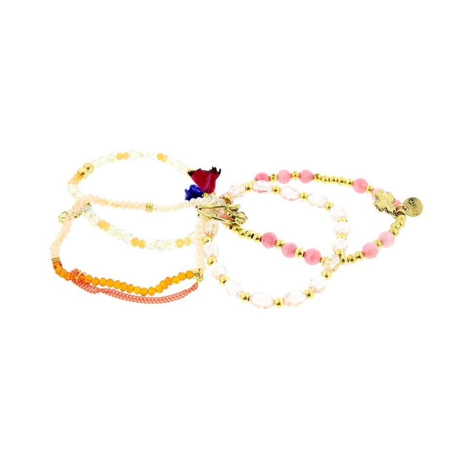 BRACELET 4 STRIPS METAL STONE BEADS