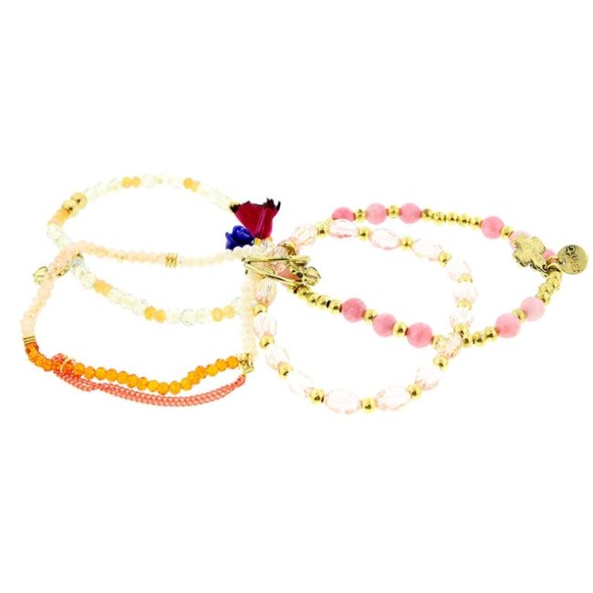 BRACELET 4 STRIPS METAL STONE BEADS
