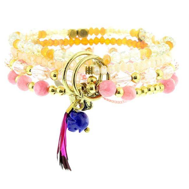 BRACELET 4 STRIPS METAL STONE BEADS