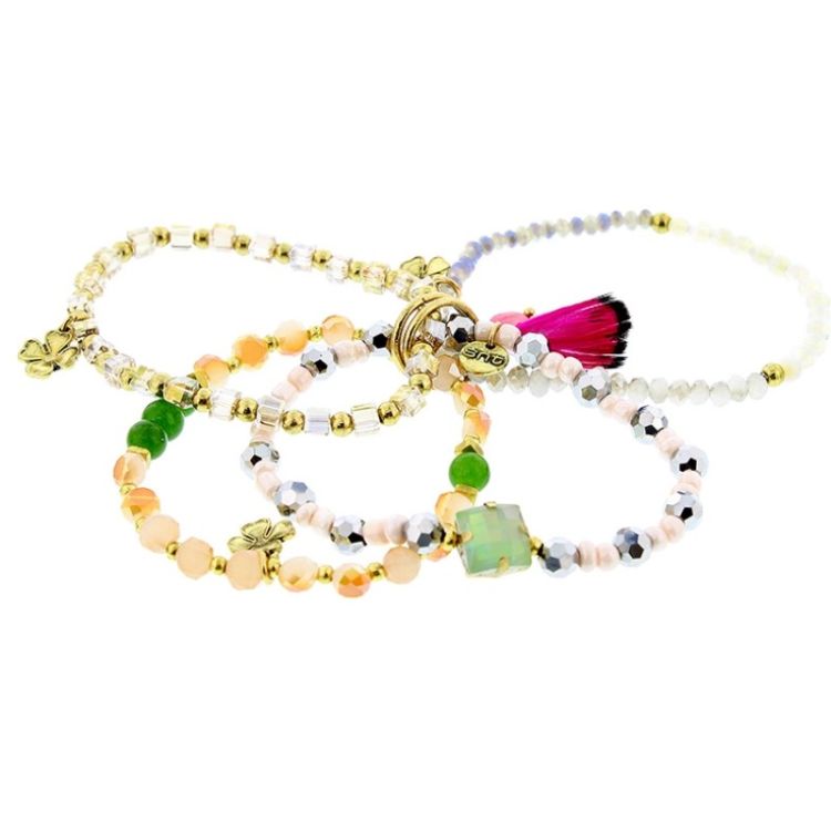 BRACELET 4 STRIPS METAL STONE BEADS 2
