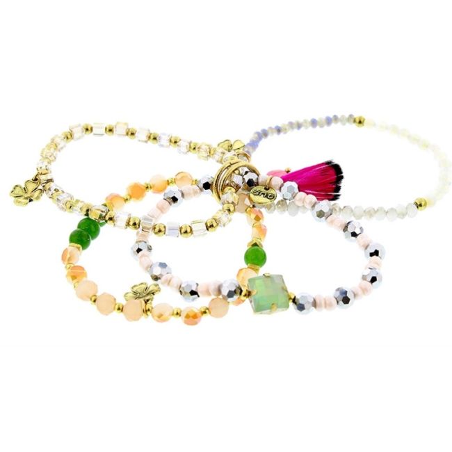 PULSERA 4 TIRAS CUENTAS METAL PIEDRAS