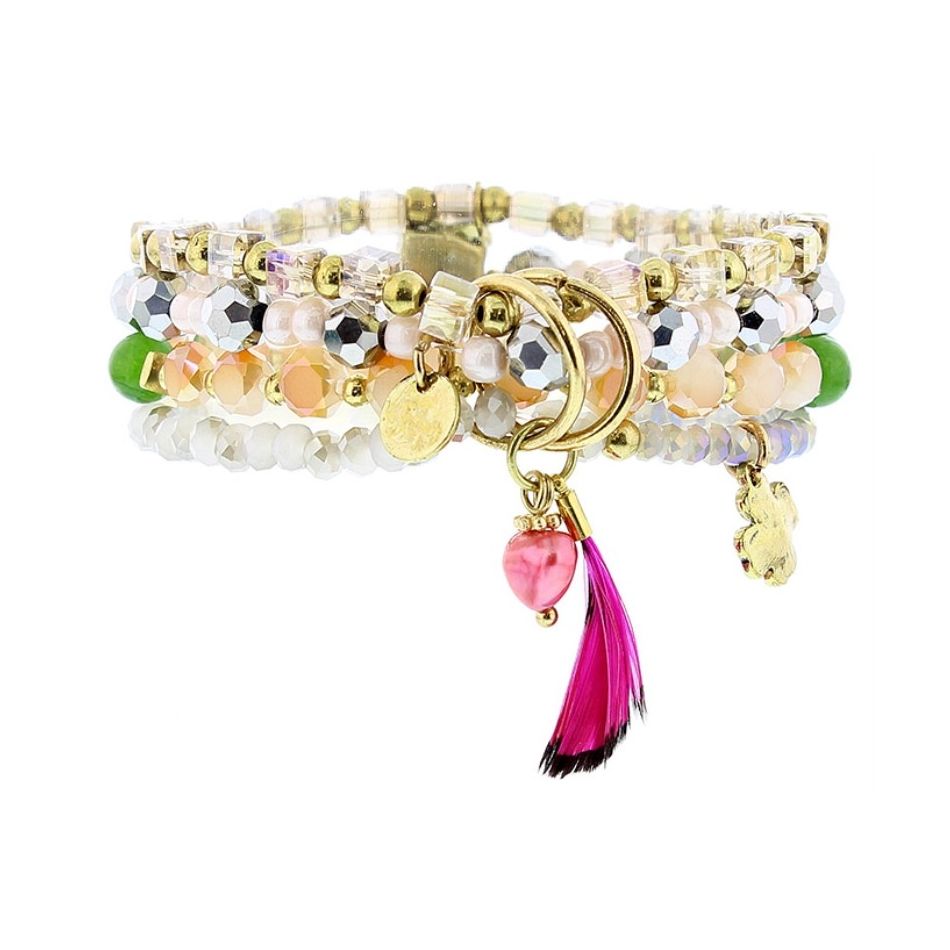 PULSERA 4 TIRAS CUENTAS METAL PIEDRAS