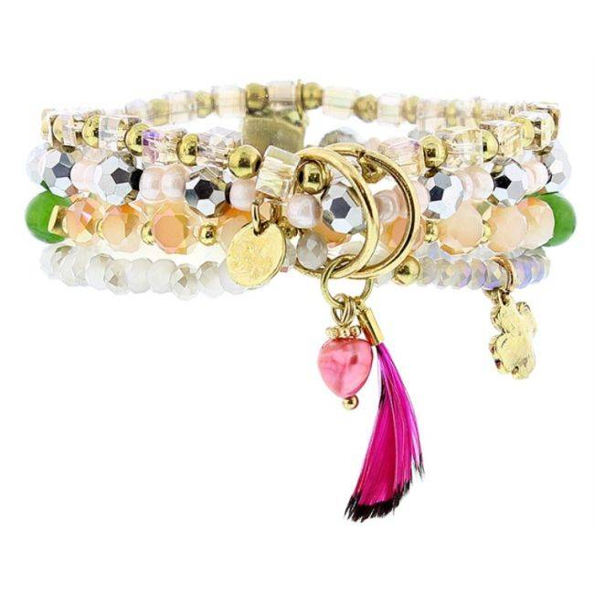 PULSERA 4 TIRAS CUENTAS METAL PIEDRAS