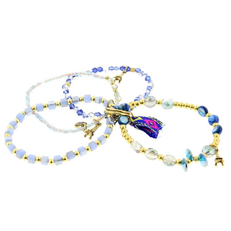 BRACELET 4 STRIPS METAL STONE BEADS 2