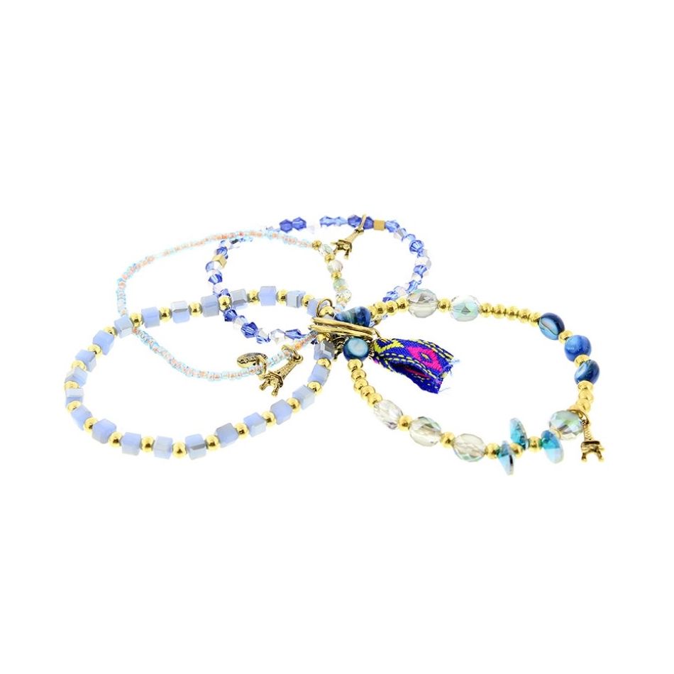 BRACELET 4 STRIPS METAL STONE BEADS