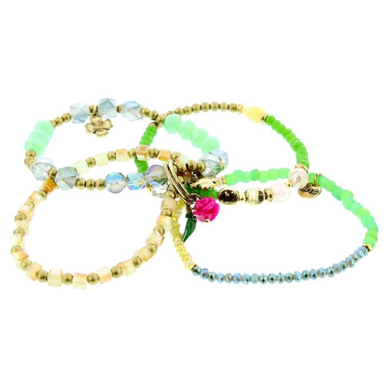 BRACELET 4 STRIPS METAL STONE BEADS 2