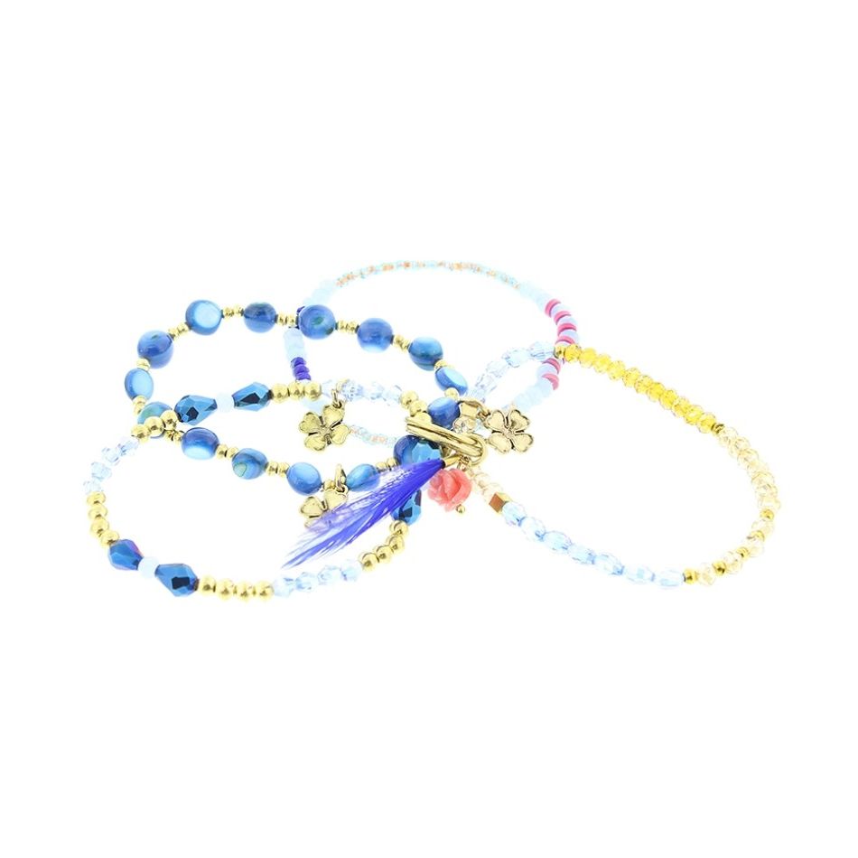 PULSERA 4 TIRAS CUENTAS METAL PIEDRAS