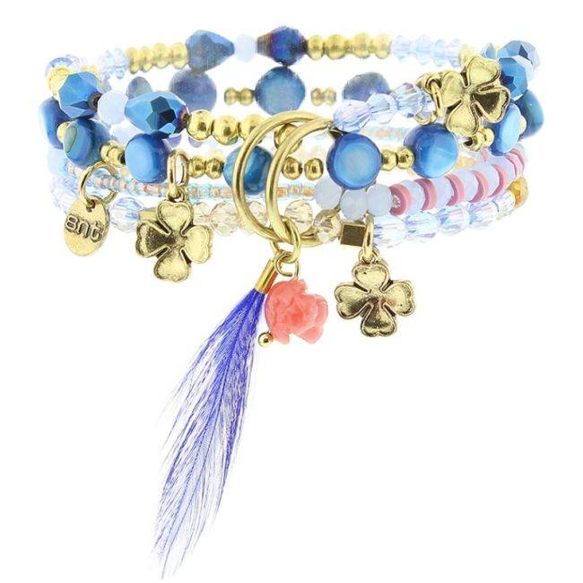 PULSERA 4 TIRAS CUENTAS METAL PIEDRAS