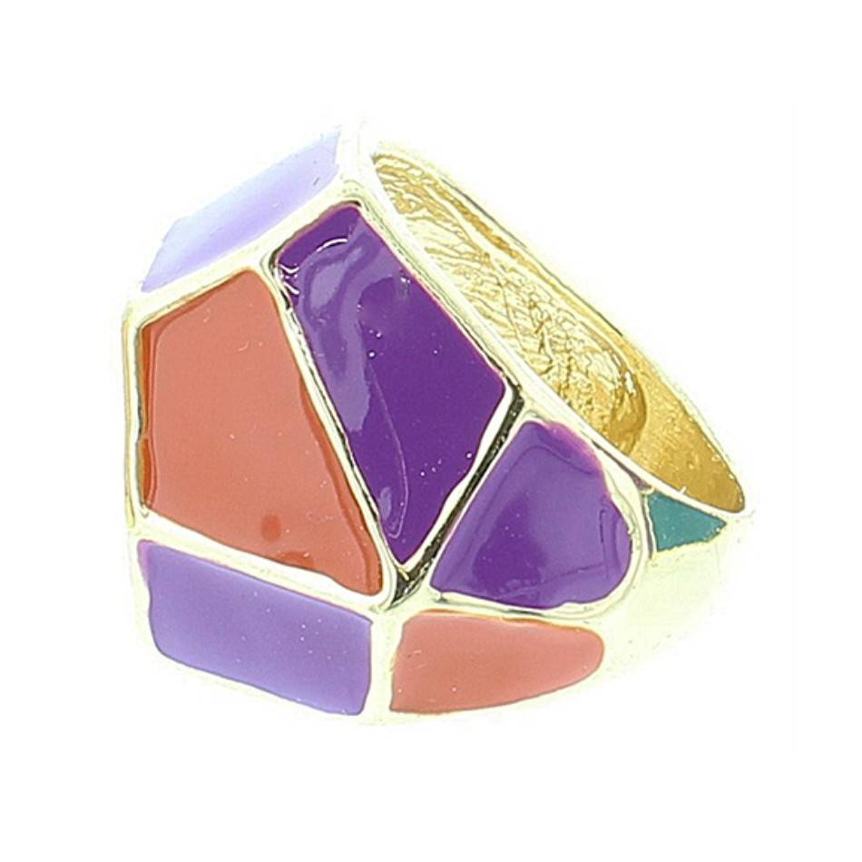 ENAMEL METAL GOLD-PLATED RING
