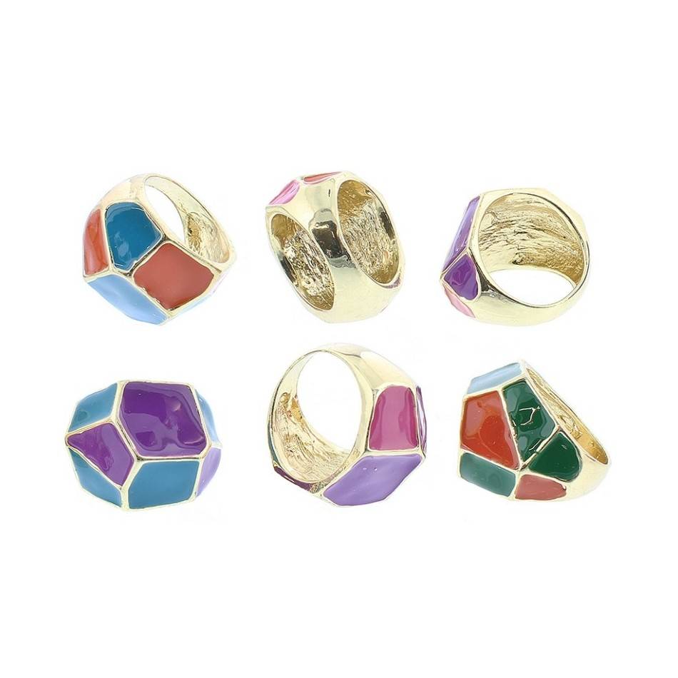 ENAMEL METAL GOLD-PLATED RING