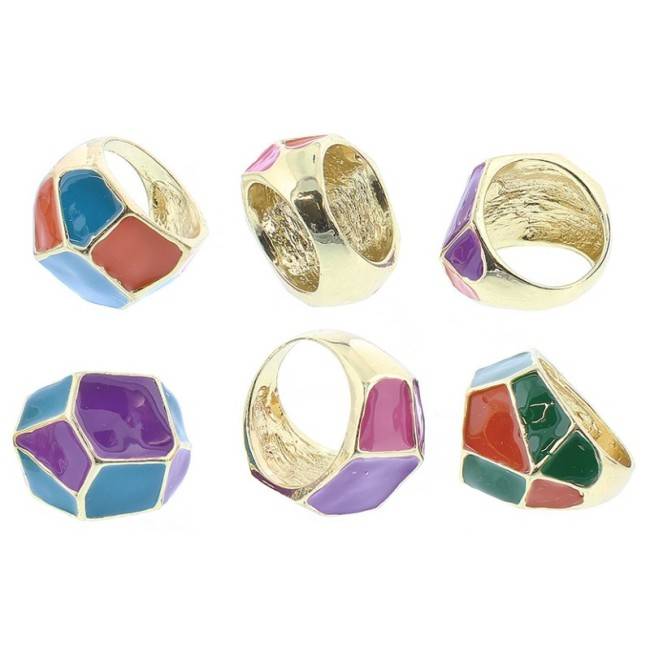 ENAMEL METAL GOLD-PLATED RING