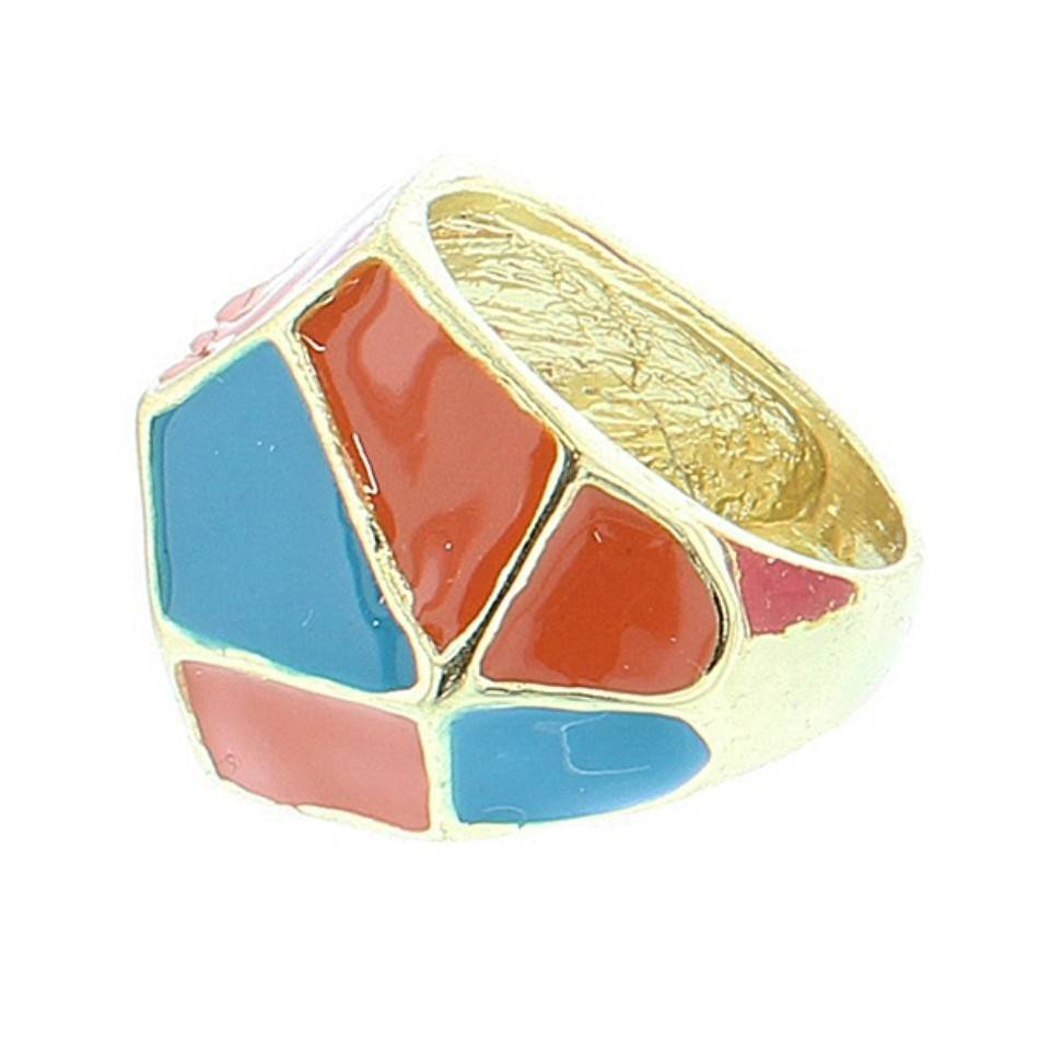 ENAMEL METAL GOLD-PLATED RING