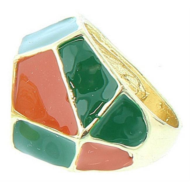 ENAMEL METAL GOLD-PLATED RING