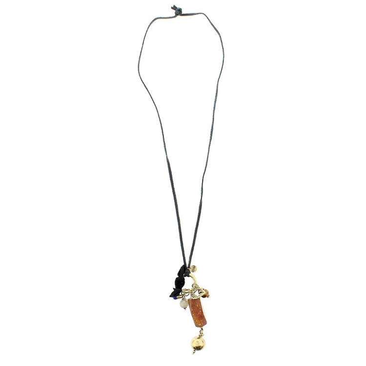 LONG NECKLACE METAL STONE PENDANT