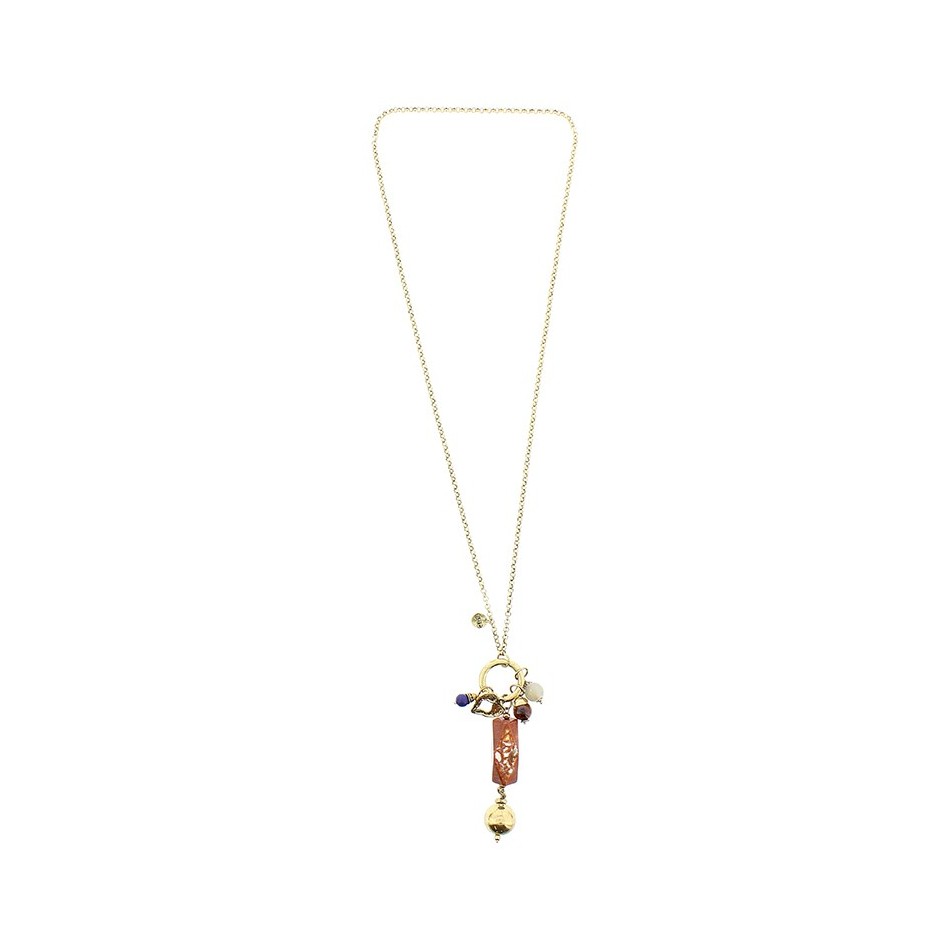 LONG NECKLACE METAL STONE PENDANT