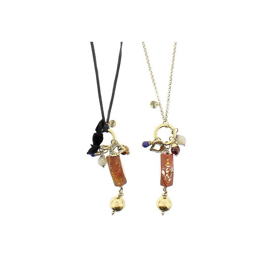 LONG NECKLACE METAL STONE PENDANT