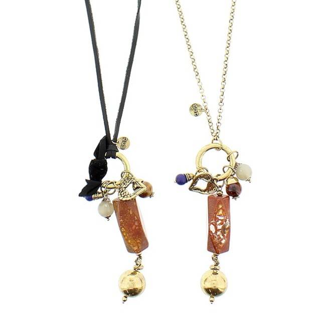 LONG NECKLACE METAL STONE PENDANT