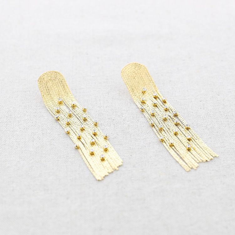 STEEL EARRINGS FRINGE WITH CRYSTALS