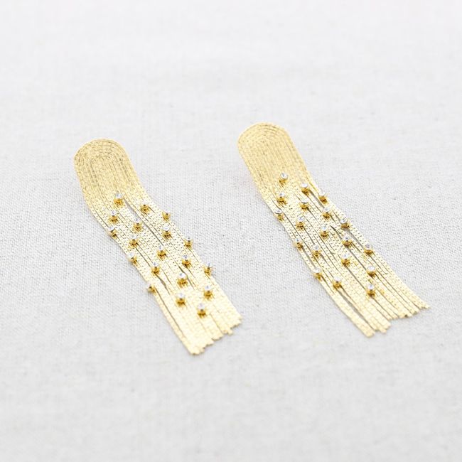 STEEL EARRINGS FRINGE WITH CRYSTALS