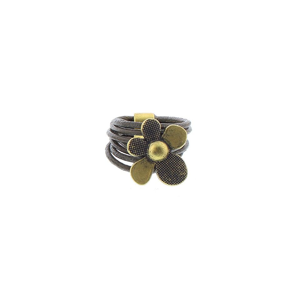 ANILLO CUERO CUENTAS METAL