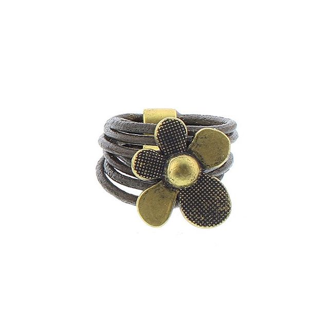 ANILLO CUERO CUENTAS METAL
