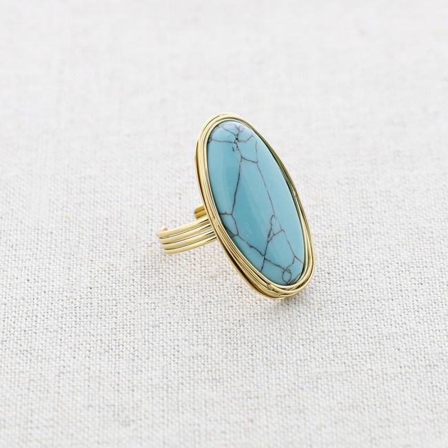 OVAL STEEL STONE RING