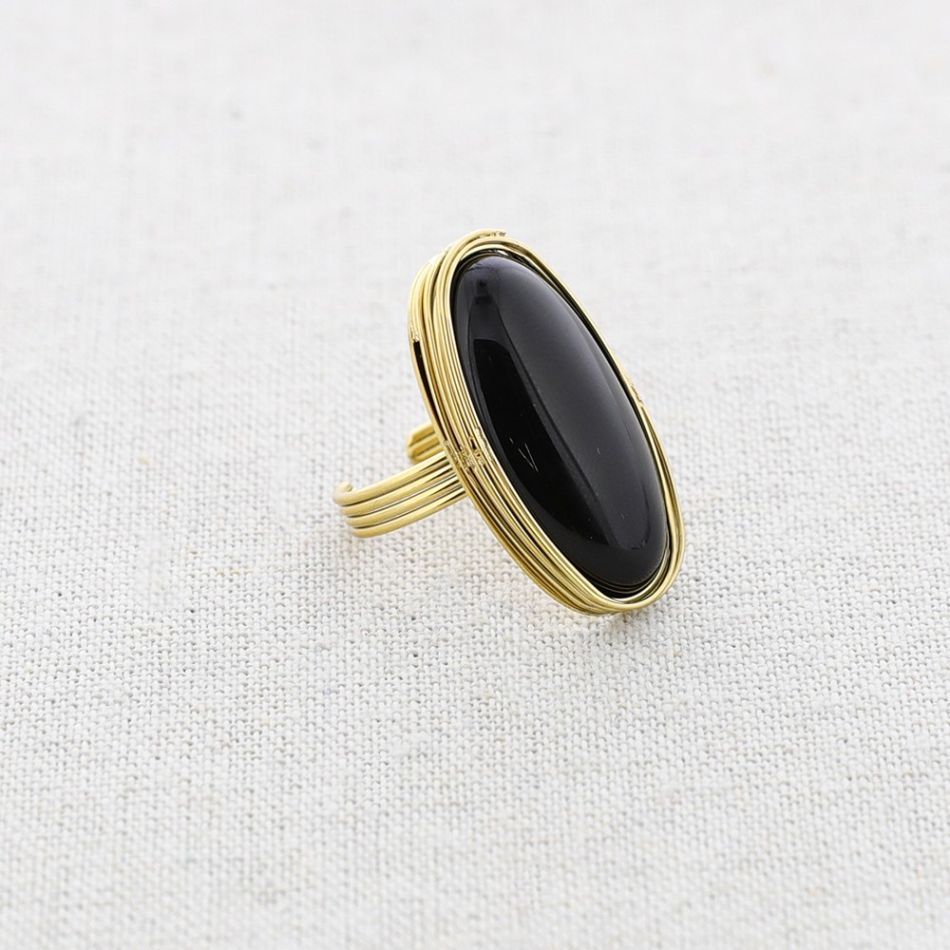 ANILLO OVALADO ACERO PIEDRA