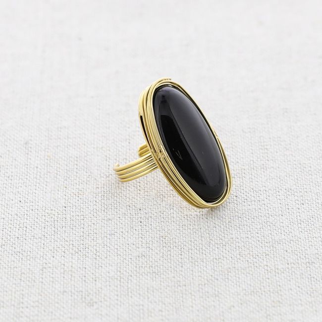 ANILLO OVALADO ACERO PIEDRA