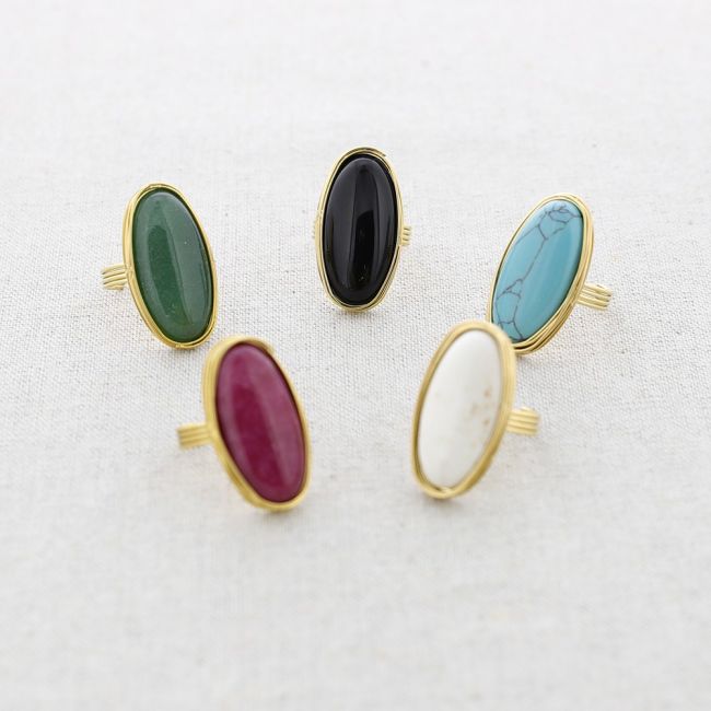 ANILLO OVALADO ACERO PIEDRA