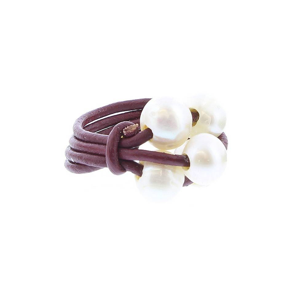 ANILLO CUERO PERLAS CULTIVADAS Tallas variadas
