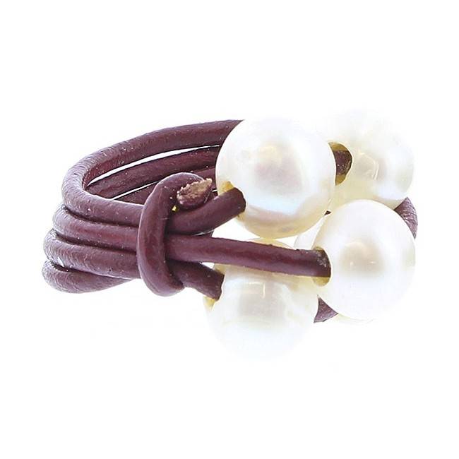 ANILLO CUERO PERLAS CULTIVADAS Tallas variadas