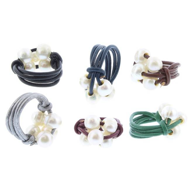 ANILLO CUERO PERLAS CULTIVADAS Tallas variadas