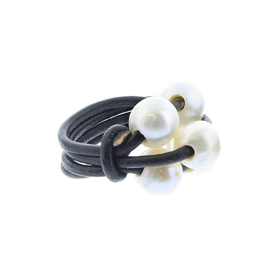 ANILLO CUERO PERLAS CULTIVADAS Tallas variadas