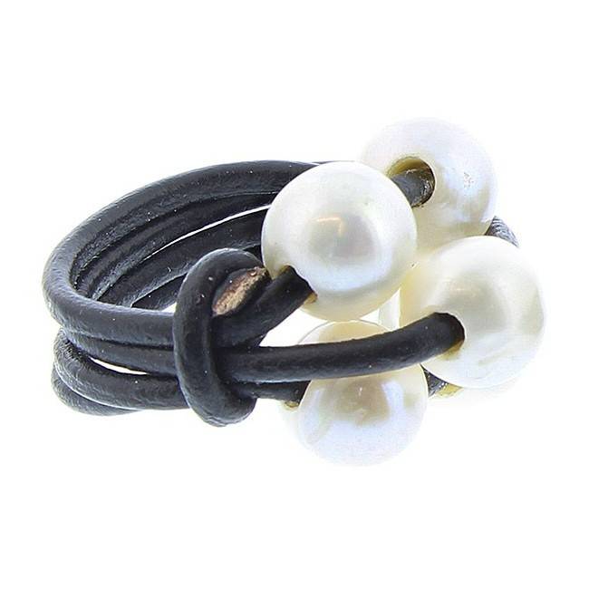 ANILLO CUERO PERLAS CULTIVADAS Tallas variadas