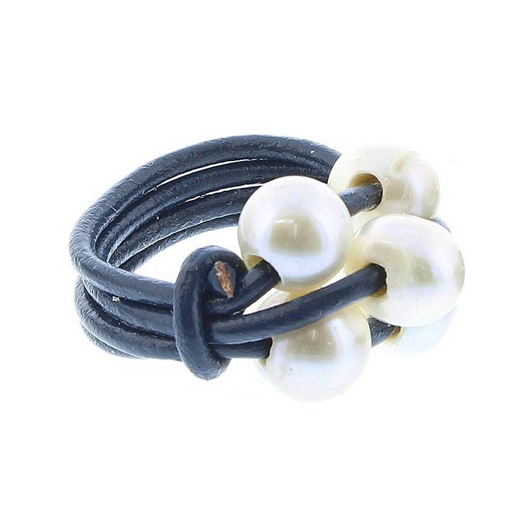 ANILLO CUERO PERLAS CULTIVADAS Tallas variadas