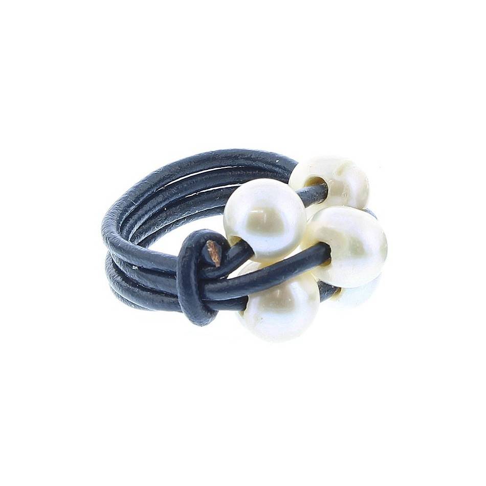 CULTIVATED PEARLS LEATHER RING Assorted sizes