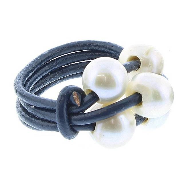 CULTIVATED PEARLS LEATHER RING Assorted sizes